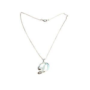 Silver Tone Initial "D" Pendant Necklace Clear Crystal Rhinestone Dainty 15"